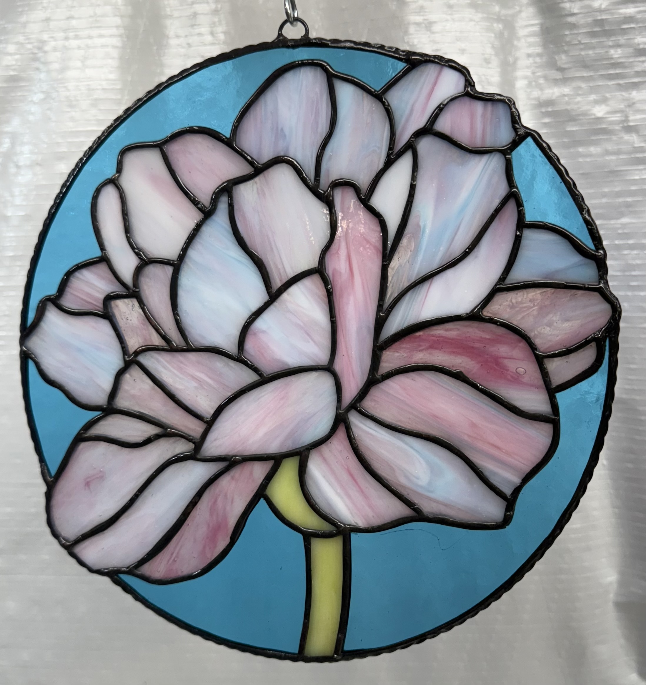 Pink peony suncatcher stained glass pattern