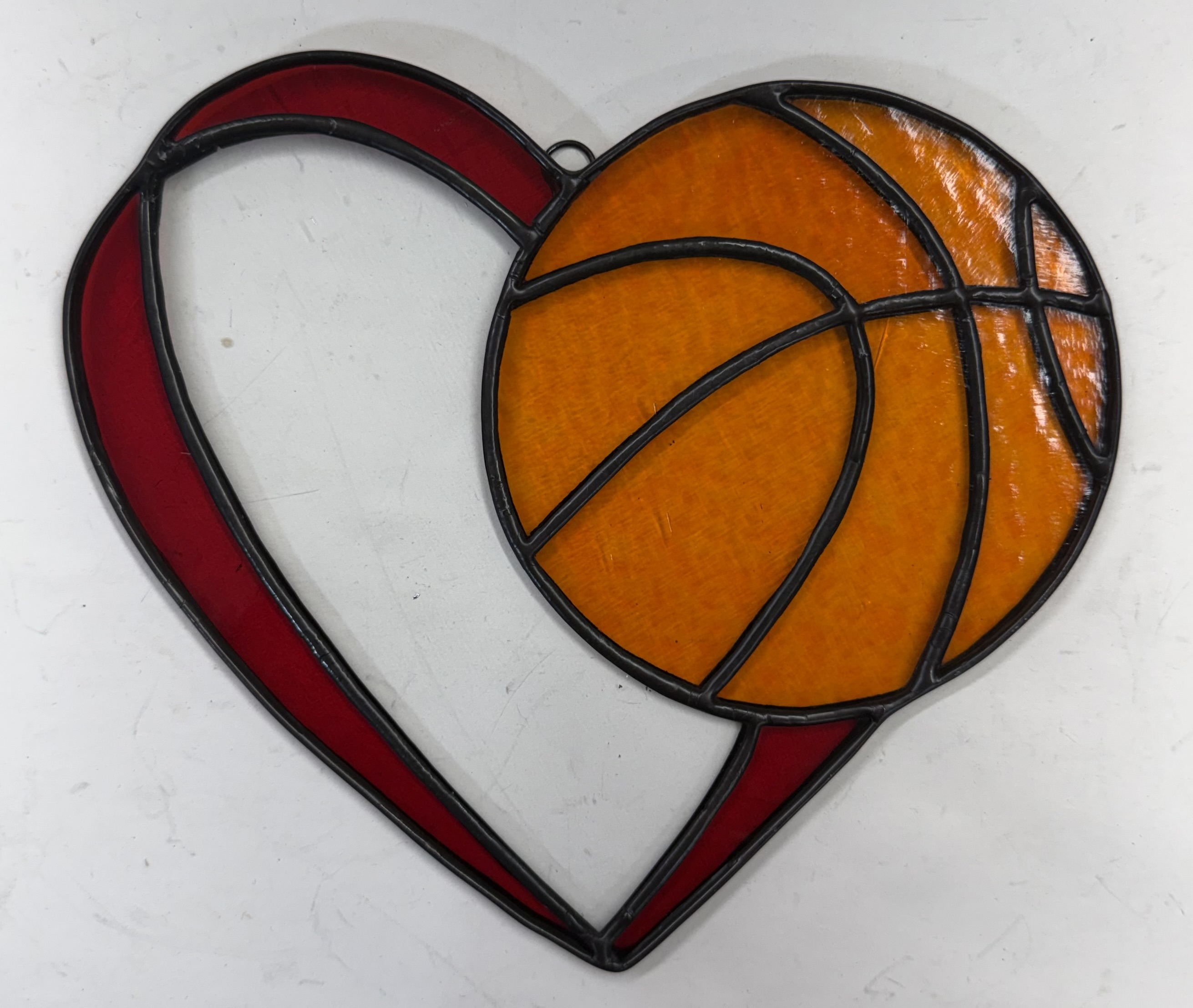 Basketball heart suncatcher stained glass pattern